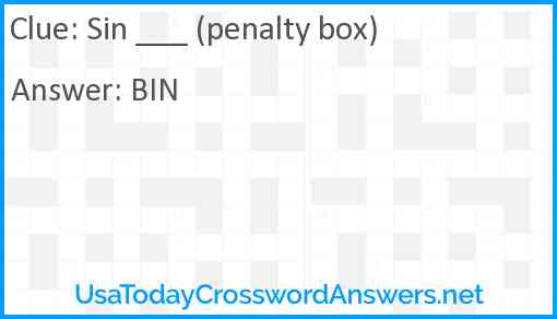 Sin ___ (penalty box) Answer