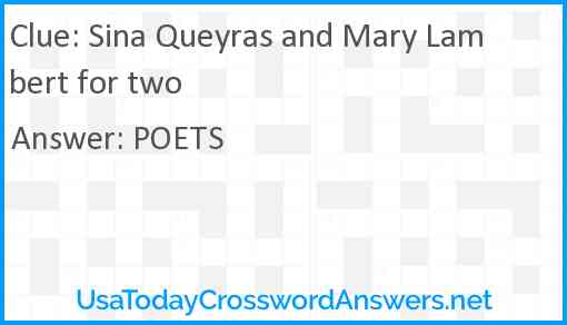 Sina Queyras and Mary Lambert for two Answer