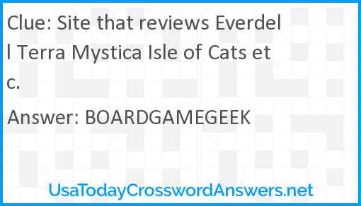 Site that reviews Everdell Terra Mystica Isle of Cats etc. Answer