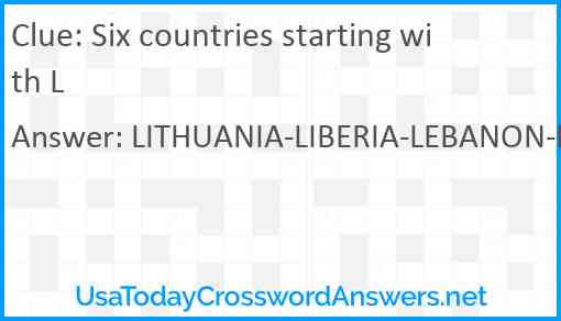 Six countries starting with L Answer