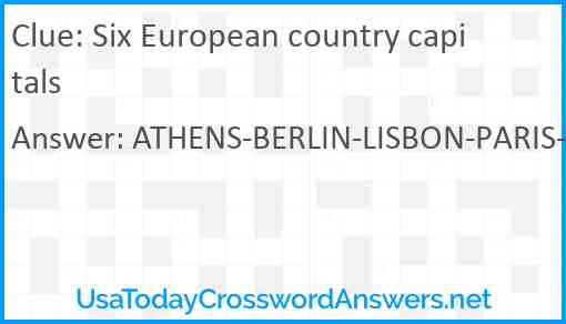 Six European country capitals Answer