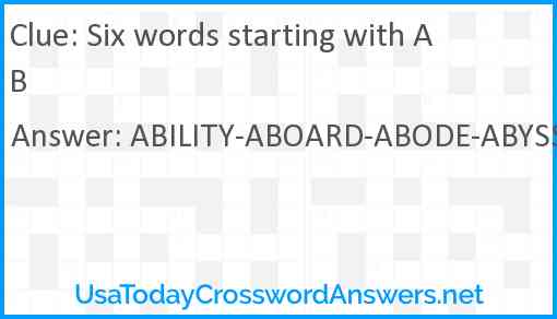 Six words starting with AB Answer