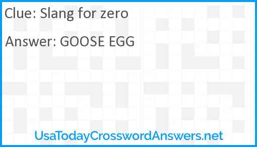 Slang for zero crossword clue UsaTodayCrosswordAnswers net