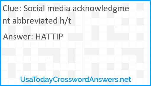 Social media acknowledgment abbreviated h/t Answer