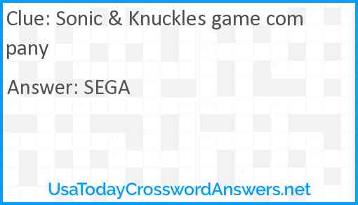 Sonic & Knuckles game company Answer