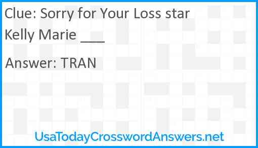 Sorry for Your Loss star Kelly Marie ___ Answer