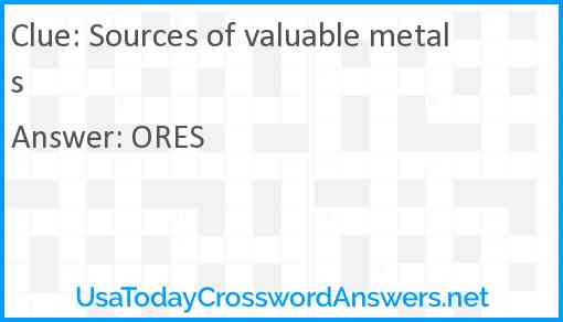 Sources of valuable metals Answer