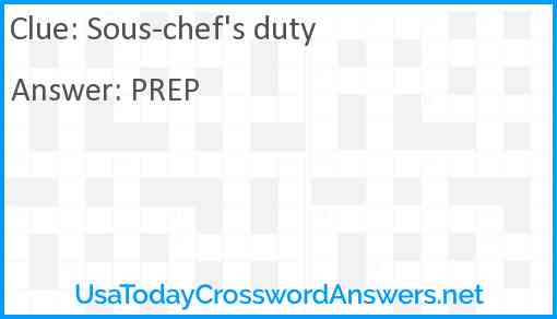 Sous-chef's duty Answer