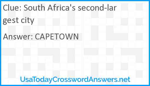 South Africa s second largest city crossword clue