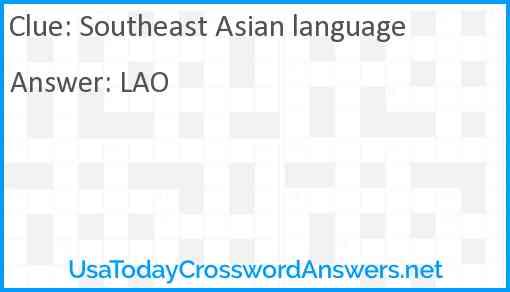 Southeast Asian language Answer
