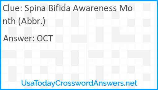 Spina Bifida Awareness Month (Abbr.) Answer