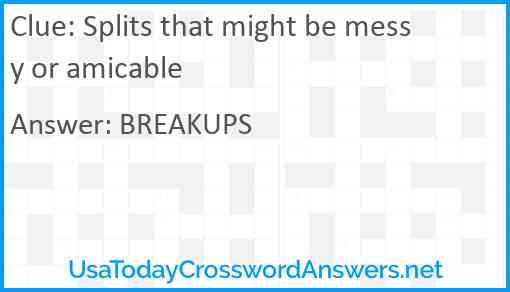 Splits that might be messy or amicable Answer
