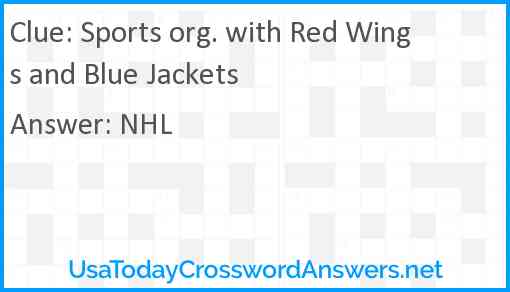 Sports org. with Red Wings and Blue Jackets Answer