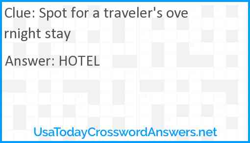 Spot for a traveler's overnight stay Answer
