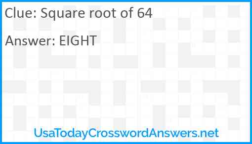 Square root of 64 Answer