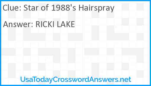 Star of 1988's Hairspray Answer
