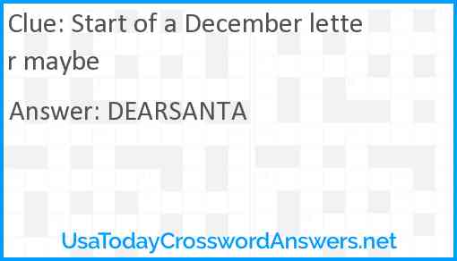 Start of a December letter maybe Answer