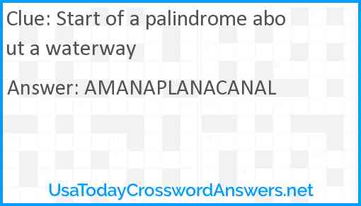 Start of a palindrome about a waterway Answer