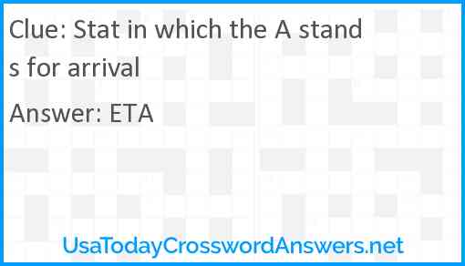 Stat in which the A stands for arrival Answer
