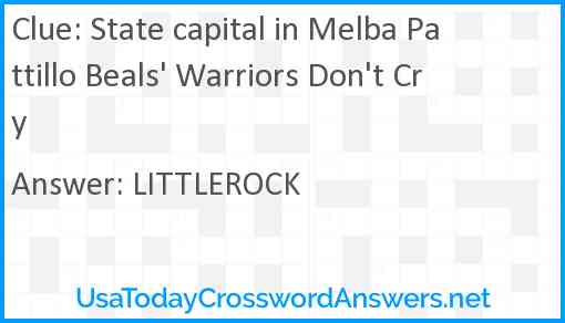 State capital in Melba Pattillo Beals' Warriors Don't Cry Answer