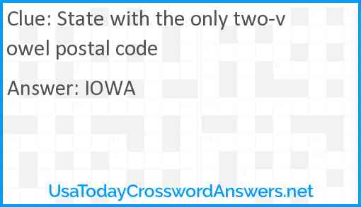 State with the only two-vowel postal code Answer