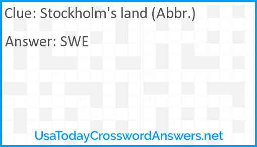 Stockholm's land (Abbr.) Answer