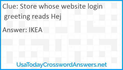 Store whose website login greeting reads Hej Answer