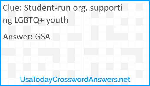 Student-run org. supporting LGBTQ+ youth Answer