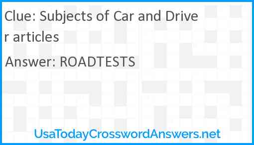 Subjects of Car and Driver articles Answer