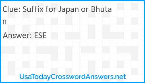 Suffix for Japan or Bhutan Answer
