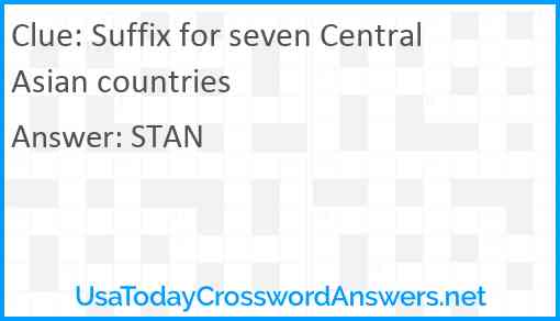 Suffix for seven Central Asian countries Answer