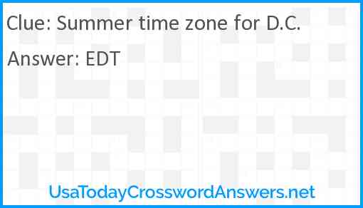 Summer time zone for D.C. Answer