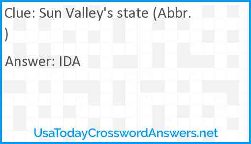 Sun Valley's state (Abbr.) Answer
