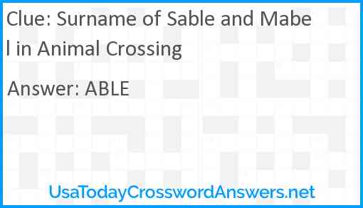 Surname of Sable and Mabel in Animal Crossing Answer
