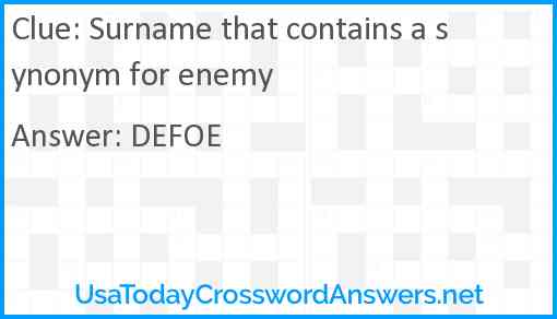 Surname that contains a synonym for enemy Answer