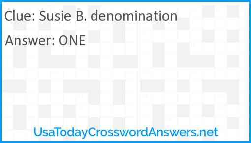Susie B. denomination Answer