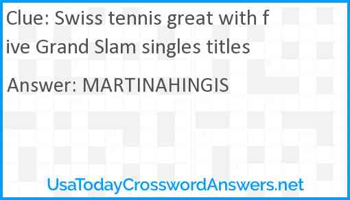 Swiss tennis great with five Grand Slam singles titles Answer