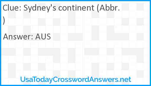 Sydney's continent (Abbr.) Answer