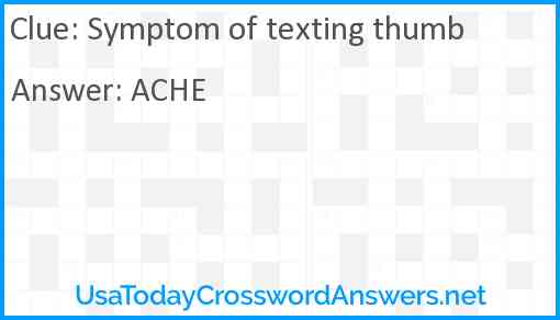 Symptom of texting thumb Answer