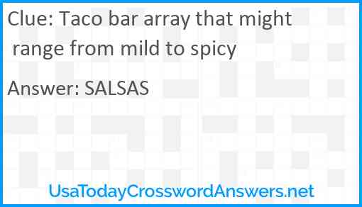 Taco bar array that might range from mild to spicy Answer