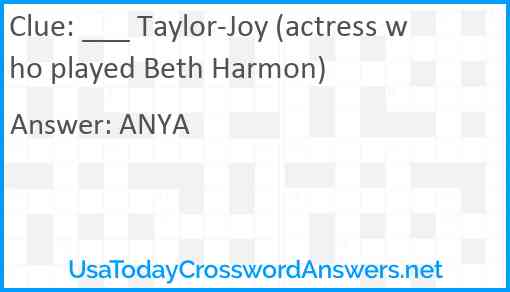 ___ Taylor-Joy (actress who played Beth Harmon) Answer