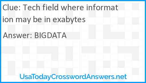 Tech field where information may be in exabytes Answer