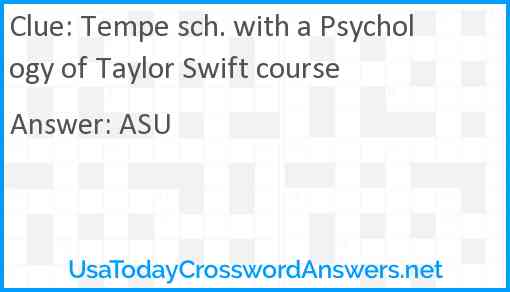 Tempe sch. with a Psychology of Taylor Swift course Answer