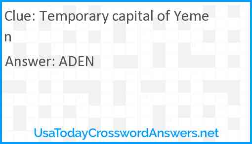 Temporary capital of Yemen Answer
