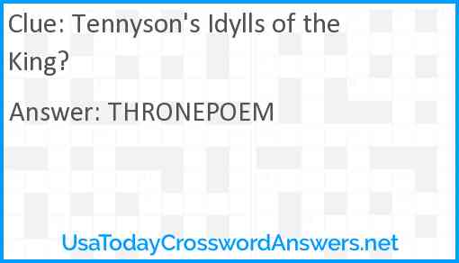 Tennyson's Idylls of the King? Answer