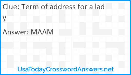 Term of address for a lady Answer