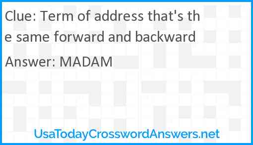 Term of address that's the same forward and backward Answer