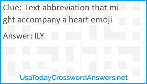 Text abbreviation that might accompany a heart emoji Answer