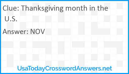 Thanksgiving month in the U.S. Answer
