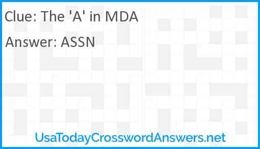 The 'A' in MDA Answer
